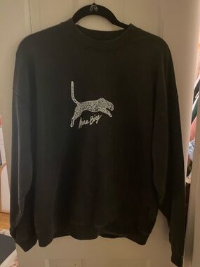 Anine Bing Black Sweatshirt with White Leopard Motif